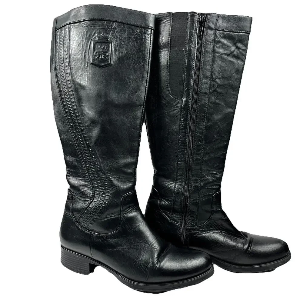 Lyard Woman’s Leather Tall Riding Boots Black Size 7 Equestrian Embossed Classic